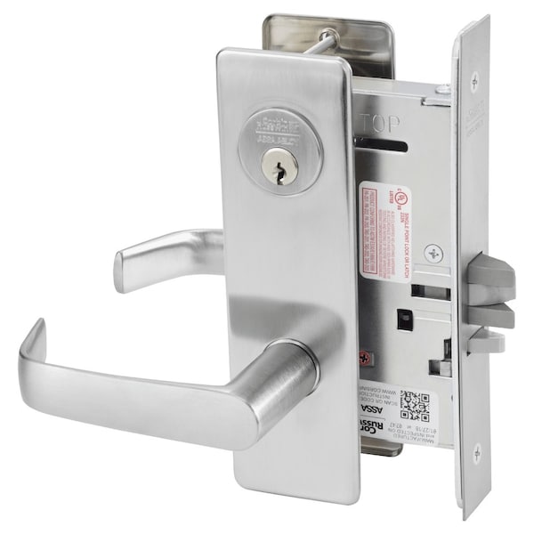 Storeroom or Closet Mortise Lock, NS Lever, M Escutcheon, Satin Stainless Steel